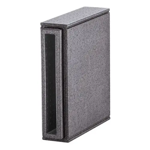 Graue Verlängerung für Laibungsauslass, rechteckige Form, geeignet für Vaillant Produkte, mit glatter Oberfläche und einem sichtbaren Schlitz an der Vorderseite.